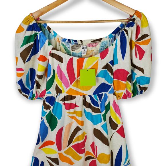 Tabitha Brown x Target XS Linen Blend Botanical Print Puff-Sleeve Mini Dress NWT - Picture 3 of 8